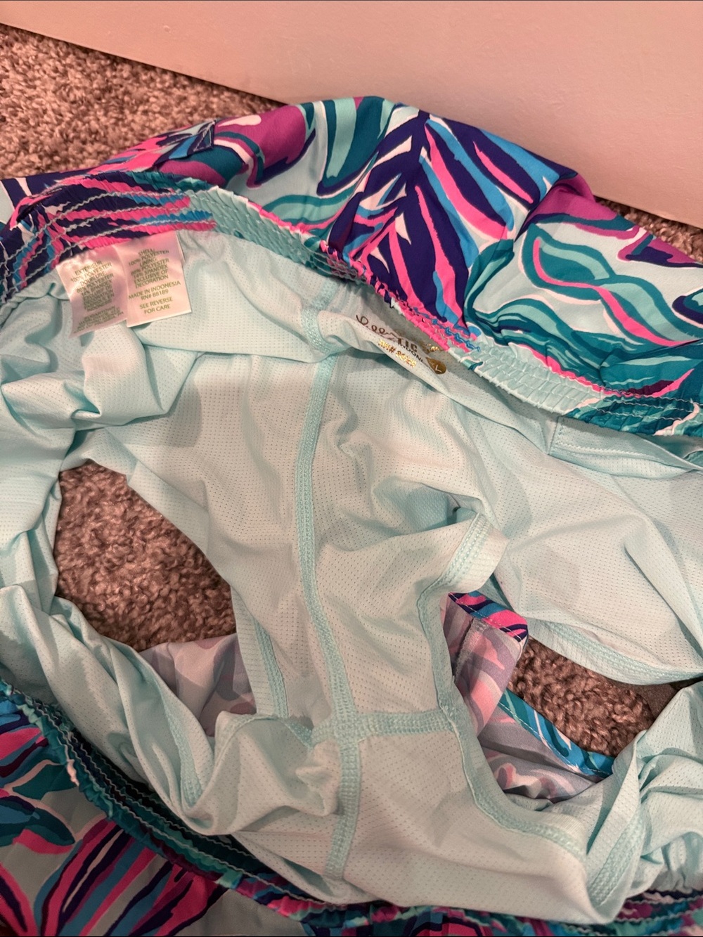 Women’s Tropical Print Running Shorts - Aqua, Teal & Pink - Picture 7 of 7